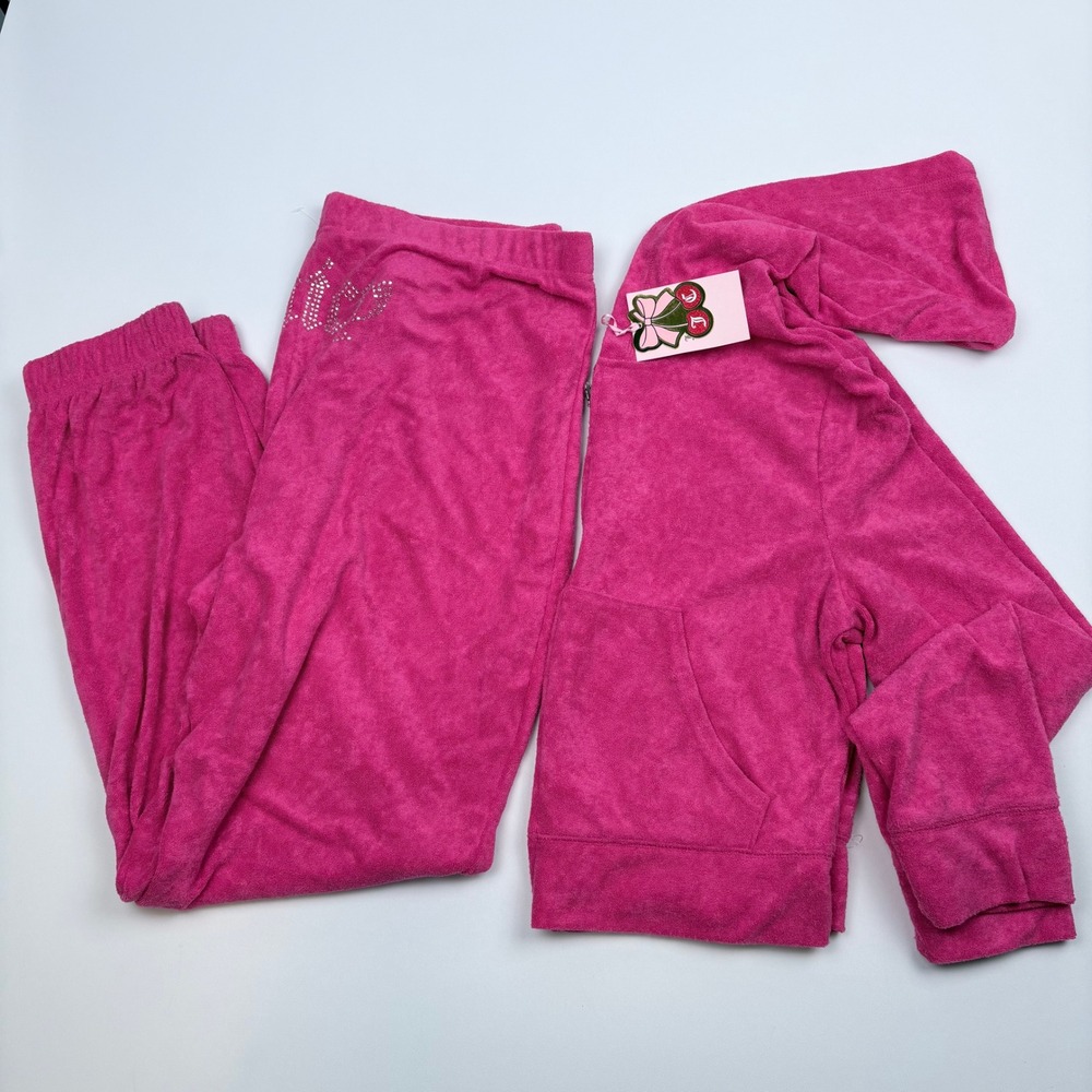 Juicy Couture Tracksuit Women XL Pink Rhinestone Terry Cloth Y2K Logo Loungewear